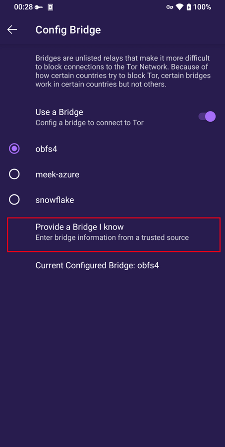 Provide a bridge on Tor Browser for Android
