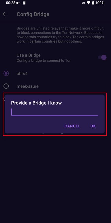 Provide bridge addresses on Tor Browser for Android